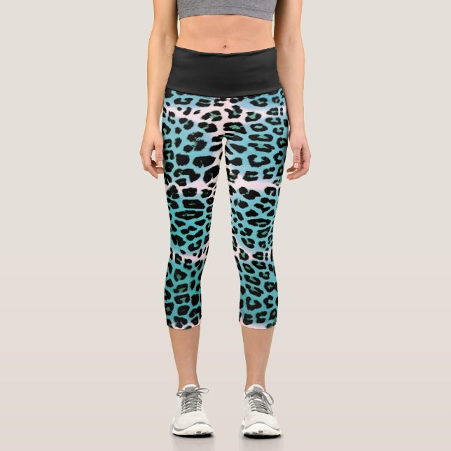 Leggings Capri Élégante Poster de animal léopard bleu (Recto)