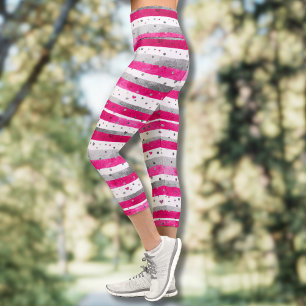 Leggings Capri Élégantes valentines roses cœurs argentés sur rayu