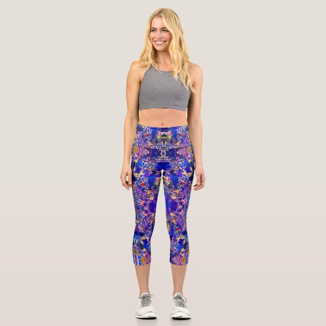 Leggings Capri Éléments abstraits bleus mignons (Recto)