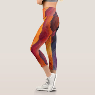 Leggings Capri Ember Strata – Couches Abstraites de Terre et de F
