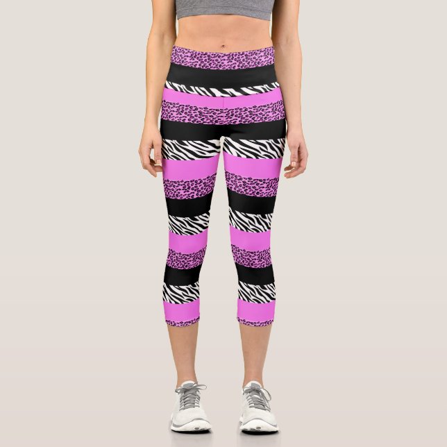 Leggings Capri Empreinte de léopard, Zebra Print, Poster de anima (Recto)