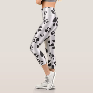 Leggings Capri Empreintes de pattes d'argent et de chien noir cha