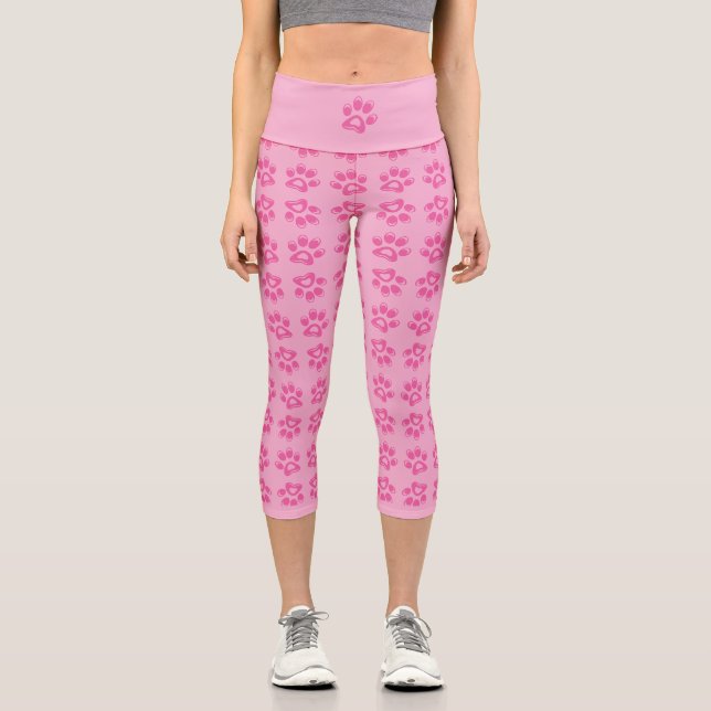 Leggings Capri Empreintes de pattes roses mignonnes capri legging (Recto)