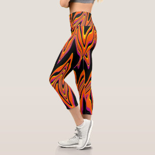 Leggings Capri En noir, rose, orange et jaune