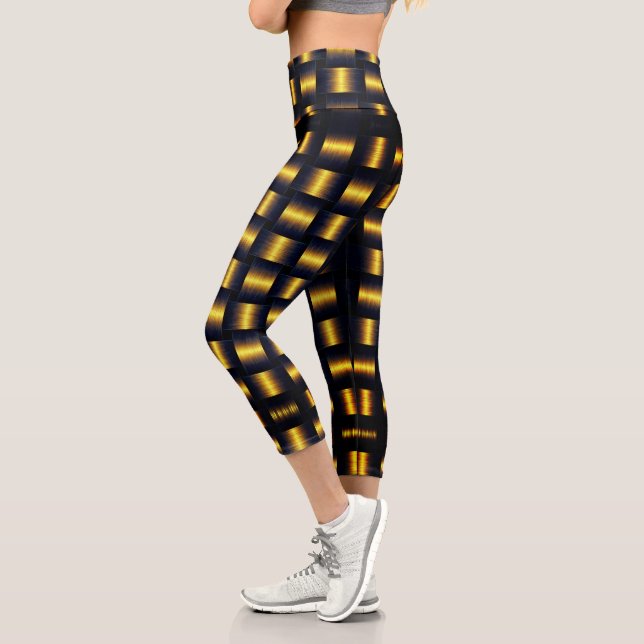 Leggings Capri en treillis doré noir et or (Gauche)