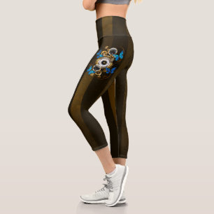 Leggings Capri Engrenages à vapeur et papillons bleus