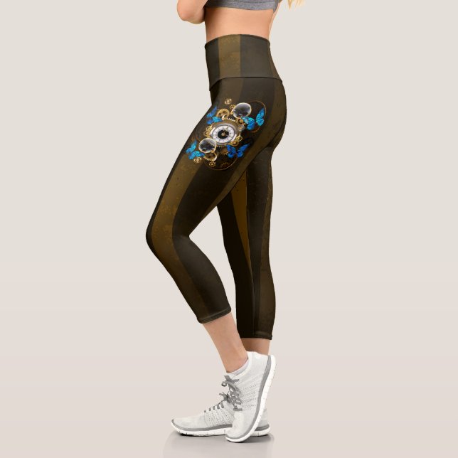 Leggings Capri Engrenages à vapeur et papillons bleus (Gauche)