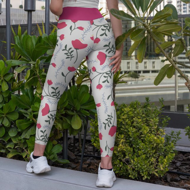 Leggings Capri Énorme aquarelle moderne Fleurs rouges avec congé (Créateur téléchargé)