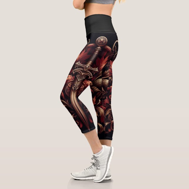 Leggings Capri Epée rouge et bronze écossais celtique (Gauche)