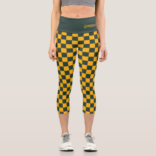 Leggings Capri Équipe de sport À damiers Green Gold Nom de l'écol
