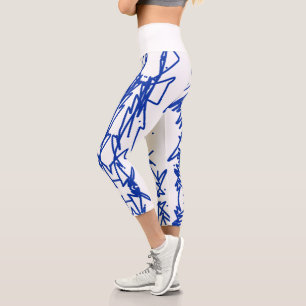 Leggings Capri Esquisse d'art Abstrait Lignes bleues Courbes Lége