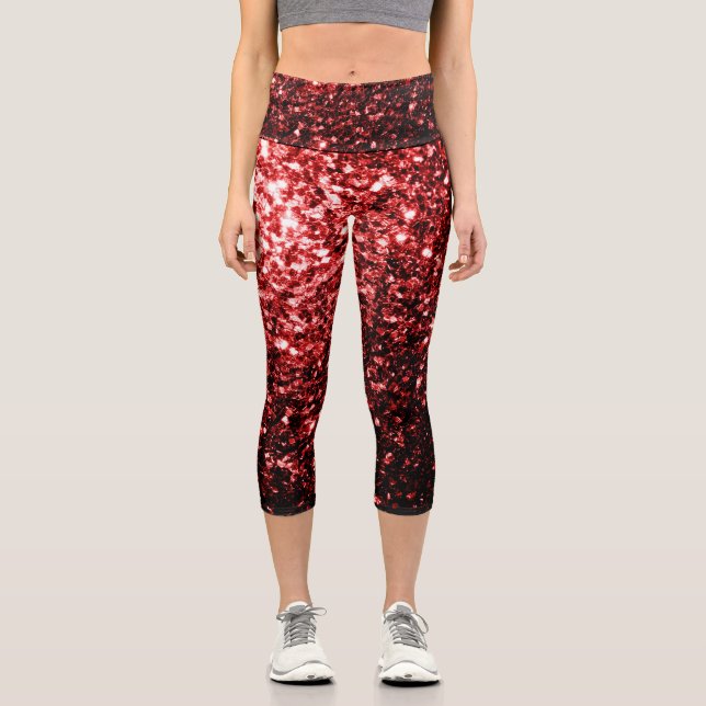 Leggings Capri Étincelle de Parties scintillant rouge foncé (Recto)