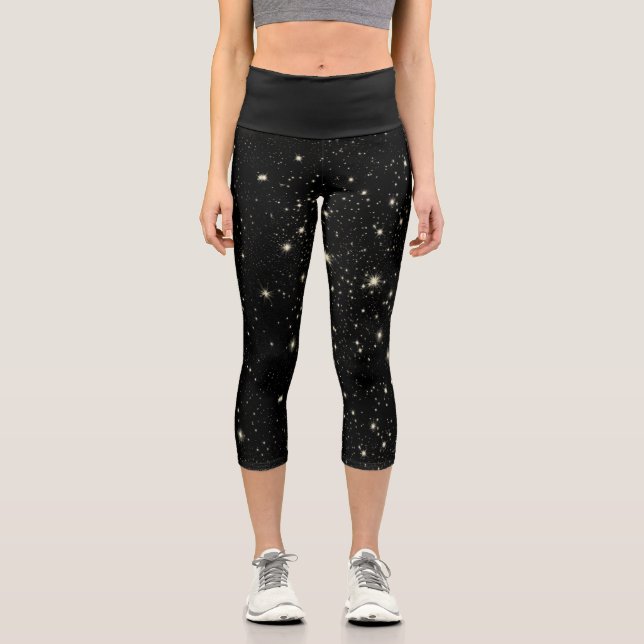Leggings Capri Étoiles d'arrière-plan en Galaxie noire cool Unive (Recto)