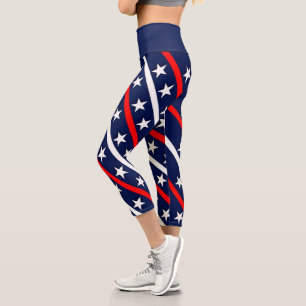 Leggings Capri Étoiles et bandes rouges blanches et bleues