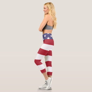 Leggings Capri Étoiles Et Grèves USA Amérique Motif Drapeau