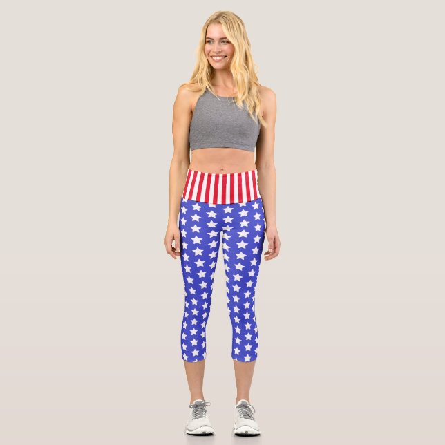 Leggings Capri Étoiles et rayures américaines personnalisées haut (Recto)