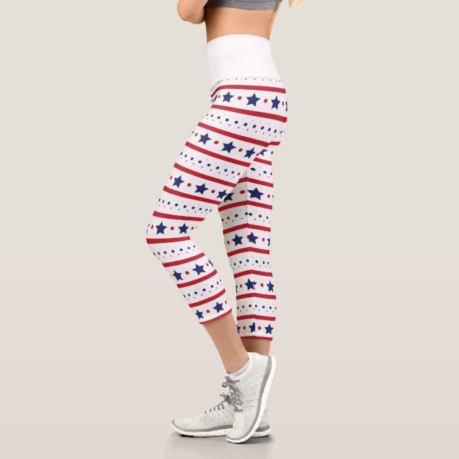 Leggings Capri Étoiles rouges, blanches et bleues et rayures Capr (Gauche)