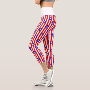 Leggings Capri Étoiles rouges, blanches et bleues et rayures Capr