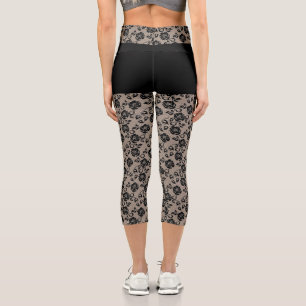 Leggings Capri Faux Black Rose Lace Fishnet et Short - Elégant