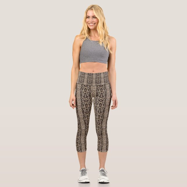 Leggings Capri Faux Brown Snakeskin Edgy (Recto)