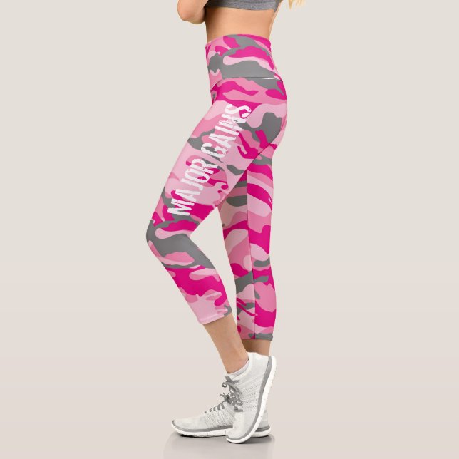 Leggings Capri Femme Entraîneuse Camo Rose Nom Personnalisé Gym (Gauche)
