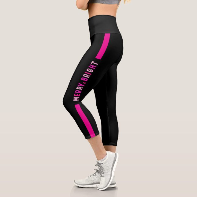 Leggings Capri Fête de Noël Pink Black Santa Claus (Gauche)