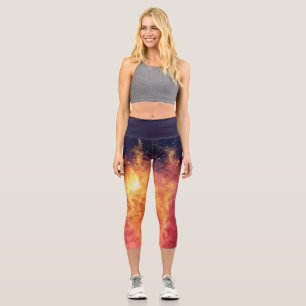 Leggings Capri Feu Solaire à Travers le Cosmos