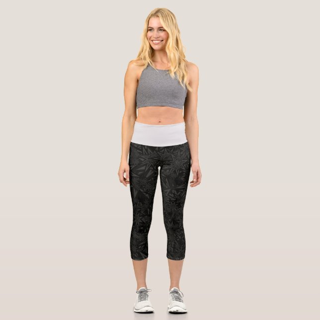 Leggings Capri Feuille noir et blanc (Recto)