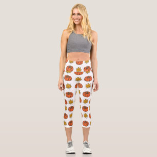 Leggings Capri Feuilles d'automne : Motif Citrouille à main