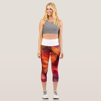 Leggings Capri 🍁 Feuilles d'automne vibrantes en rouge et orange