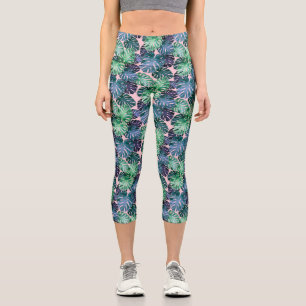 Leggings Capri Feuilles de Monstera Tropical