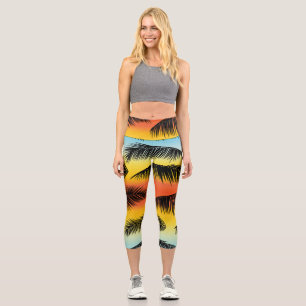 Leggings Capri Feuilles de palmiers : motif sans soudure.