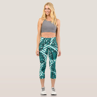 Leggings Capri Feuilles tropicaux : Motif Floral sans joint.
