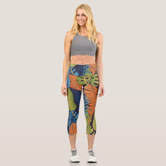 Leggings Capri Feuilles tropicaux, motif sans couture fleurie.