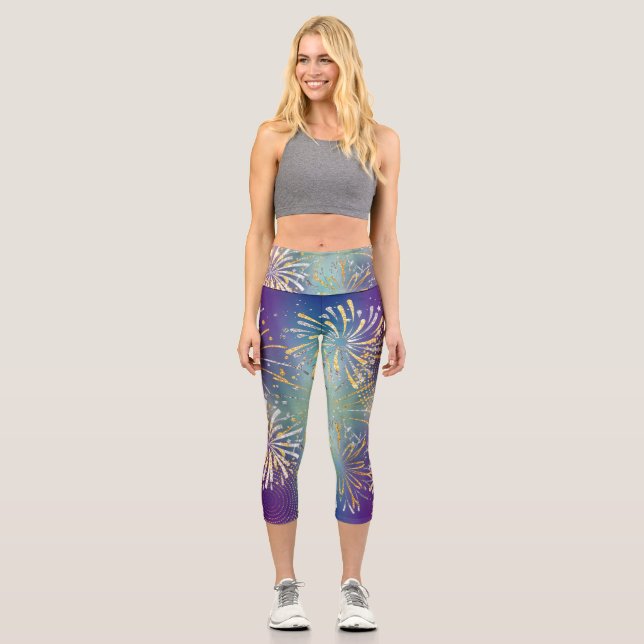Leggings Capri Fireworks avec Faux Gold Silver Design Capri Leggi (Recto)