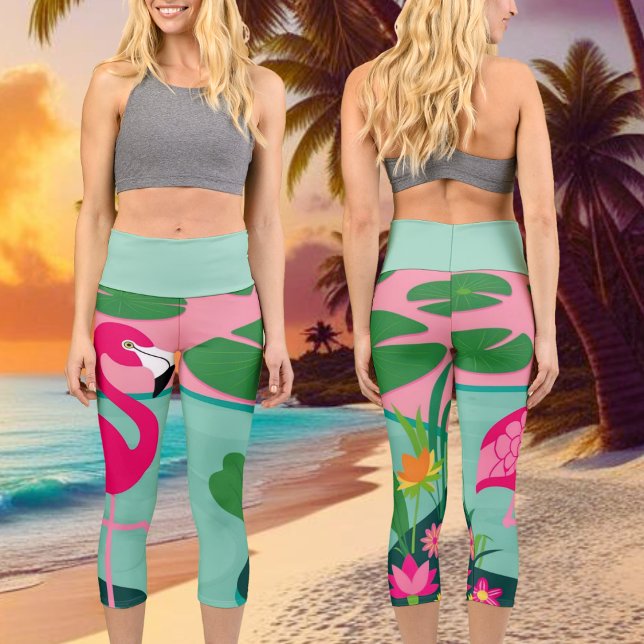 Leggings Capri Flamant rose rose tropical (Créateur téléchargé)