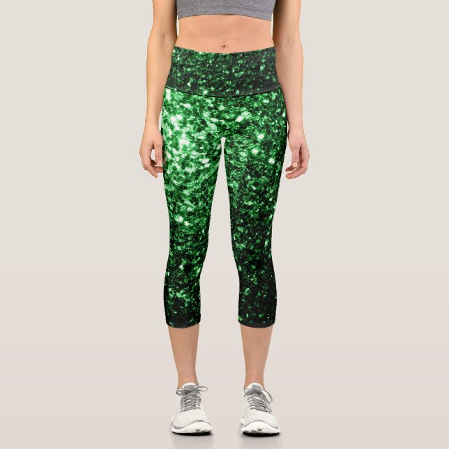 Leggings Capri Flamme de parties scintillant vert foncé (Recto)