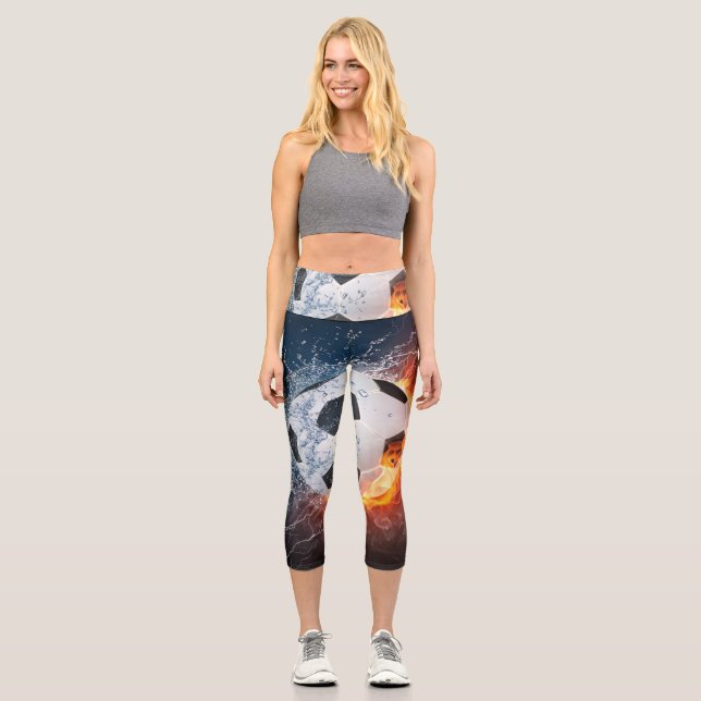 Leggings Capri Flamme Football/Balle de Football Jeu d'oreiller (Recto)