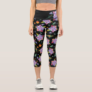 Leggings Capri Fleur de Colombine stylisée violet vif sur fond no