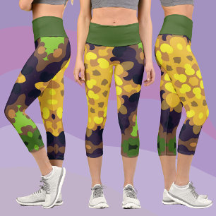 Leggings Capri Fleur de Mandala jaune violet et vert