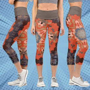 Leggings Capri Fleur de Mandala rétro bleu orange et bronze