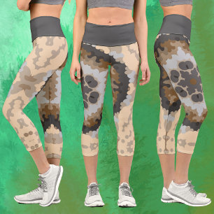 Leggings Capri Fleur de Mandala rétro Brown et Tan