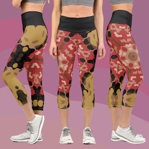 Leggings Capri Fleur de Mandala Retro rouge et Brown