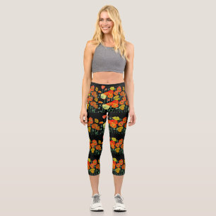 Leggings Capri Fleur de pavot orange rouge aquarelle pavots