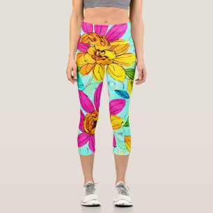 Leggings Capri Fleur féminine colorée Bleu arrière - plan mignon