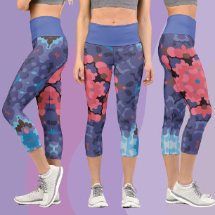 Leggings Capri Fleur Mandala rétro bleu et rose