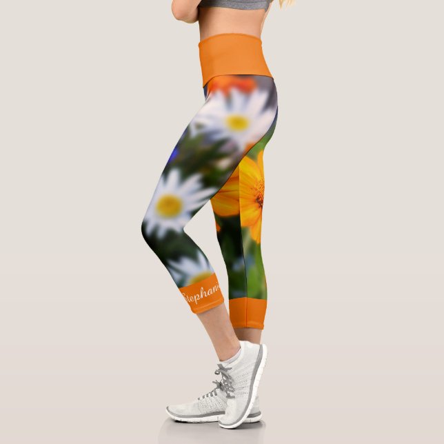 Leggings Capri Fleur orange Nom personnalisé (Gauche)
