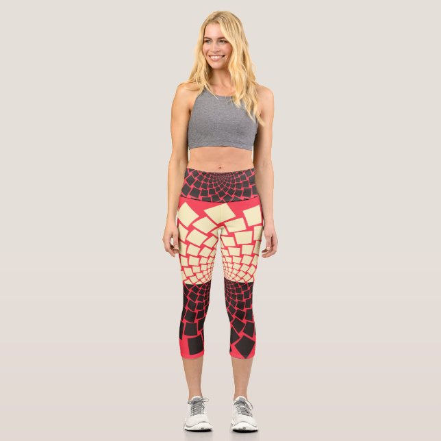 Leggings Capri Fleur stylisée : noir rouge ivoire (Recto)