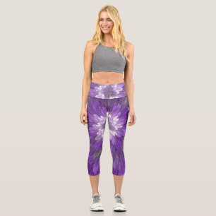 Leggings Capri Fleur Violette Abstraite Art Fractal Psychédélique