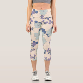 Leggings Capri Fleurs Bleues, Fleurs Violettes, Motif Floral